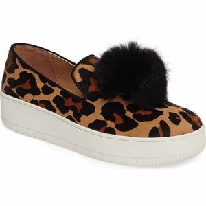 Nordstrom Linea Paolo Women’s Leopard Black Rabbit Fur Pom Pom Sneakers